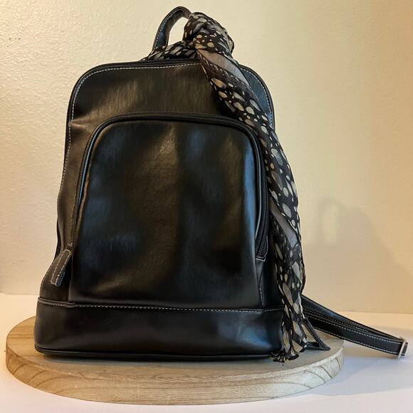 Vintage 90s Black Square PVC Leather Scarf Tie Medium Backpack - Picture 15 of 15
